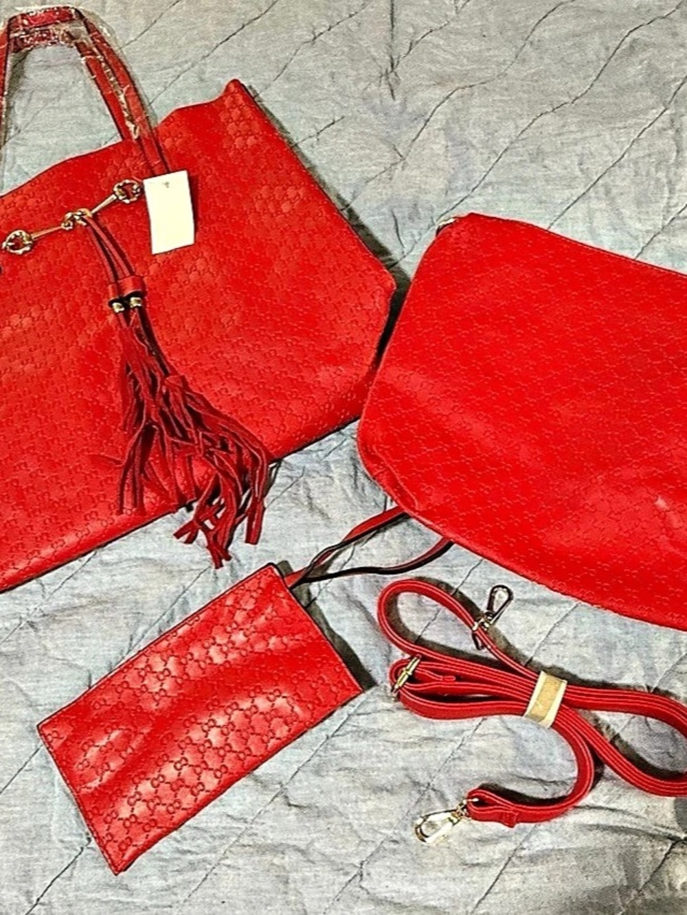 3 piece set purse Red Tote Bag with Matching zip pouch new